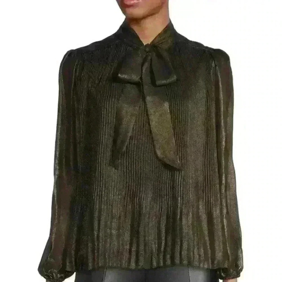 NWT Nanette Lapore pleated metallic shimmer high neck top item#9Z - Picture 2 of 11